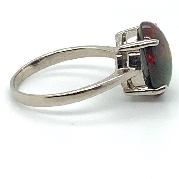 Black Opal 4.10ct Platinum Finish Silver Ring - Picture 4 of 6